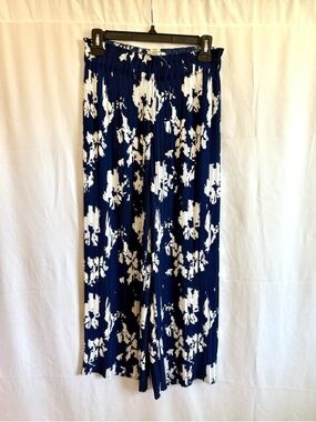 Joie Navy White Floral Pleated Pants - Size Small